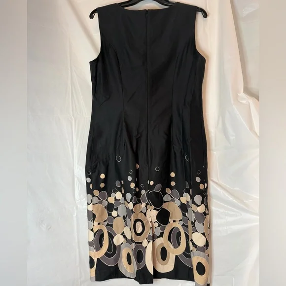 Cute Tribal Black Midi Dress with Beige and Gray Circle Print - Picture 2 of 5